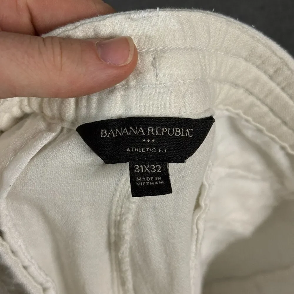 Banana Republic Pants Mens 31x32 White Athletic Fit Linen Blend Chino Drawstring